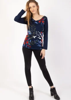 Cheap Coton Du Monde Top manches longues en coton KARAN imprimé végétal Japan Hiver