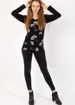 Hot Coton Du Monde Top manches longues en coton KARAN imprimé Ginkgo