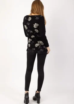 Hot Coton Du Monde Top manches longues en coton KARAN imprimé Ginkgo