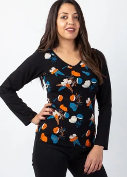 Sale Coton Du Monde Top manches longues en coton KARAN imprimé fleuri Automn Flowers