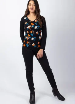 Sale Coton Du Monde Top manches longues en coton KARAN imprimé fleuri Automn Flowers