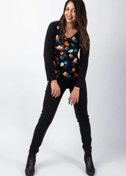 Sale Coton Du Monde Top manches longues en coton KARAN imprimé fleuri Automn Flowers