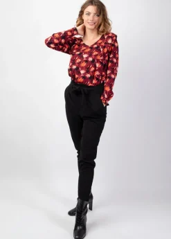 New Coton Du Monde Top manches longues en viscose épais DANAE imprimé bordeaux Colchique