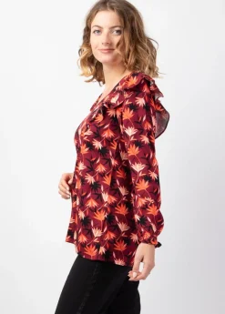 New Coton Du Monde Top manches longues en viscose épais DANAE imprimé bordeaux Colchique