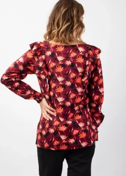 New Coton Du Monde Top manches longues en viscose épais DANAE imprimé bordeaux Colchique