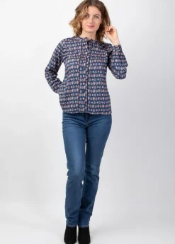 Best Sale Coton Du Monde Top manches longues en viscose JOE imprimé ethnique bleu 29 Marine