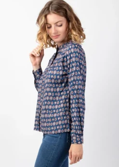 Best Sale Coton Du Monde Top manches longues en viscose JOE imprimé ethnique bleu 29 Marine