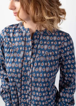 Best Sale Coton Du Monde Top manches longues en viscose JOE imprimé ethnique bleu 29 Marine