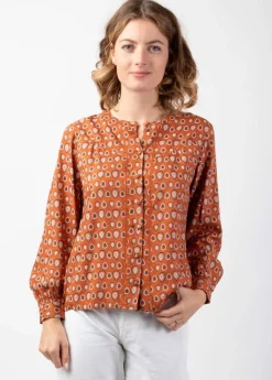 Sale Coton Du Monde Top manches longues en viscose JOE imprimé ethnique camel 29 Camel