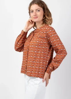 Sale Coton Du Monde Top manches longues en viscose JOE imprimé ethnique camel 29 Camel