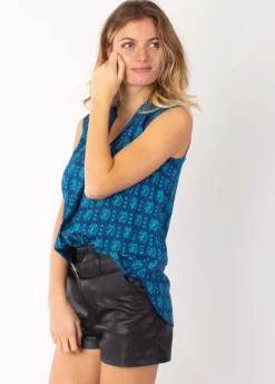 Clearance Coton Du Monde Top sans manche YSEE imprimé ethnique bleu 12 Bleu