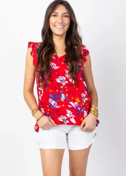 Best Sale Coton Du Monde Top sans manches à volants CHLOE rouge Pétale