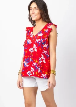Best Sale Coton Du Monde Top sans manches à volants CHLOE rouge Pétale