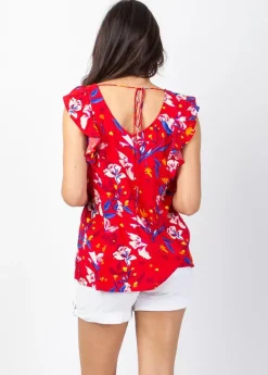 Best Sale Coton Du Monde Top sans manches à volants CHLOE rouge Pétale