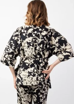 Fashion Coton Du Monde Veste courte unie femme esprit kimono AYAKO motif ethnique Palua Noir