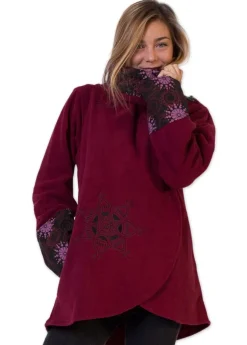Discount Coton Du Monde Veste polaire brodée HUDSON mandala Bordeaux