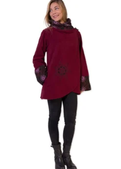 Discount Coton Du Monde Veste polaire brodée HUDSON mandala Bordeaux